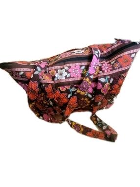 Floral Quilted Tote Bag in Brown with Pink & Orange Flowers 20x13